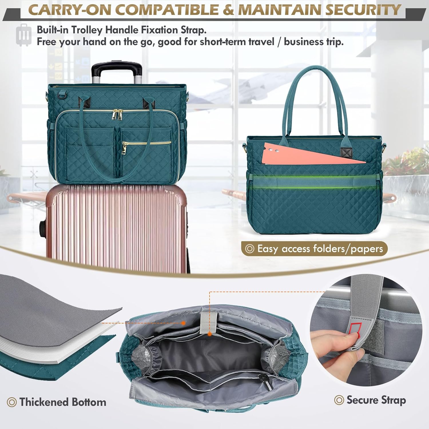 Teacher Tote Bag for 15.6" Laptop - Insulated Work Bag for Women, Black