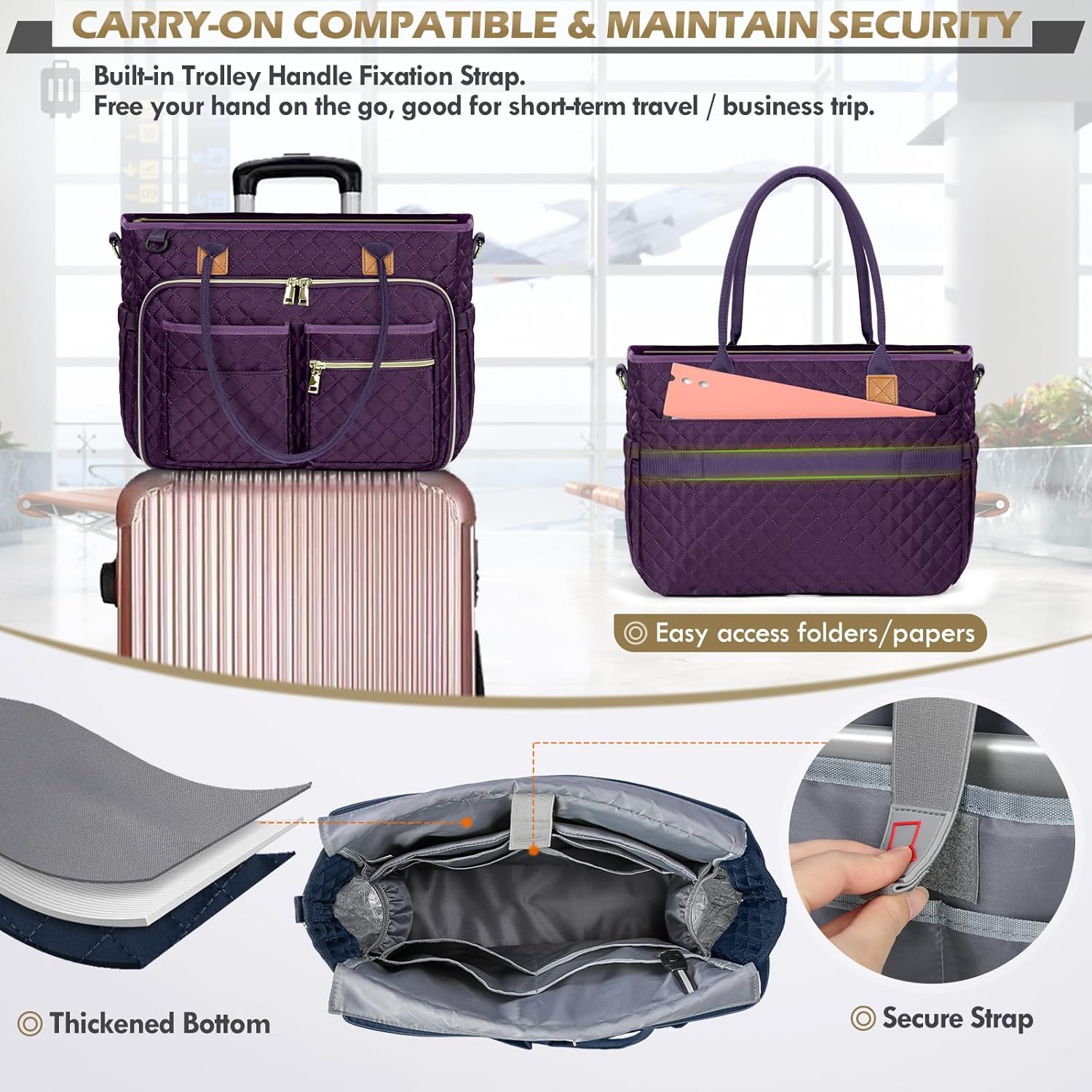 Teacher Tote Bag for 15.6" Laptop - Insulated Work Bag for Women, Black