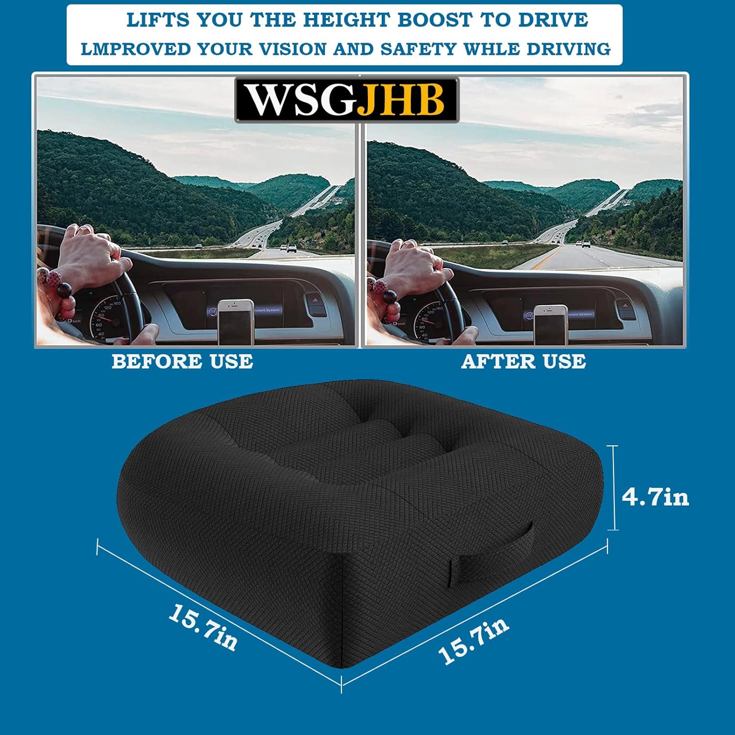 Portable Car Booster Seat Cushion - Breathable Mesh for Enhanced Comfort & Visibility - Ideal for Office & Home, Black