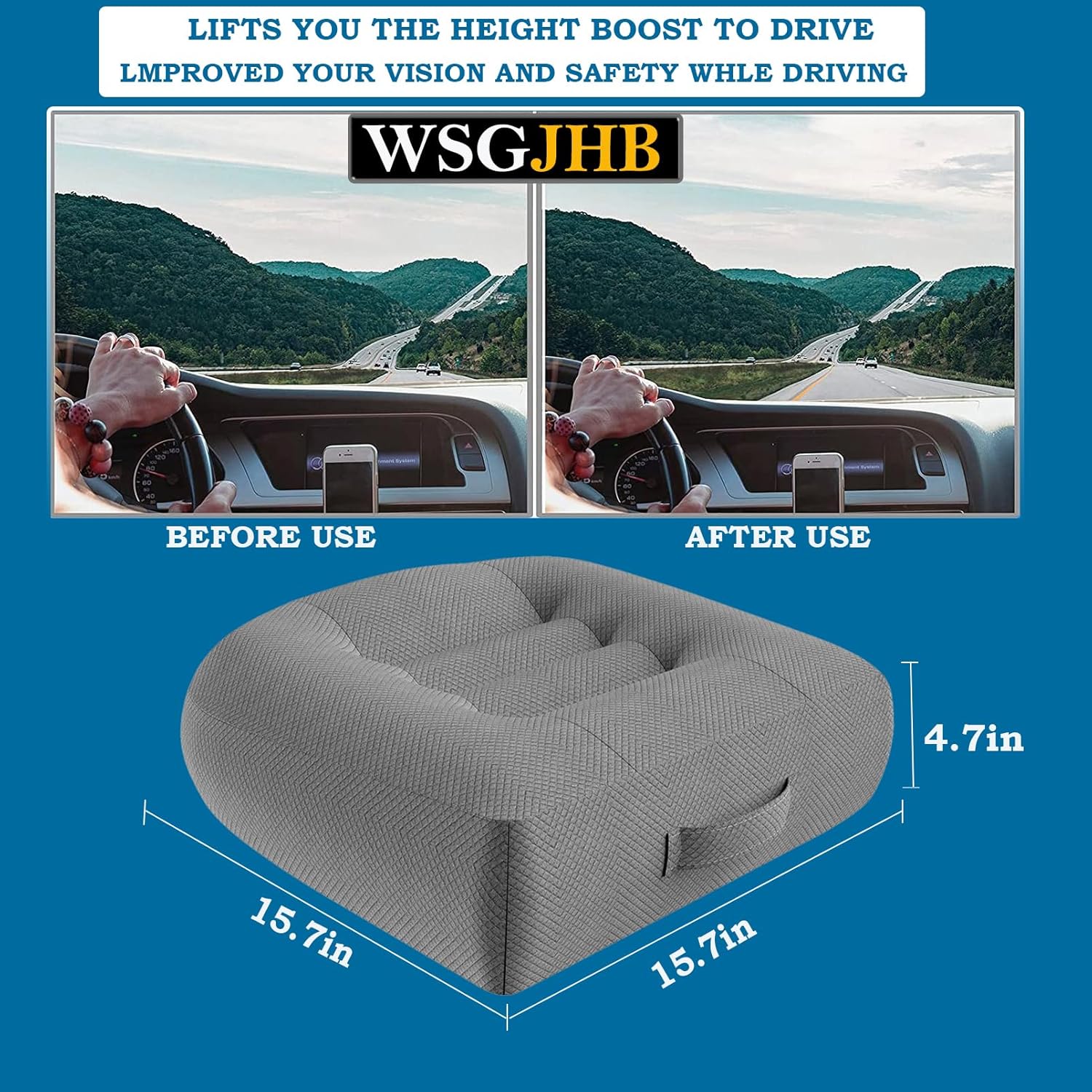 Portable Car Booster Seat Cushion - Breathable Mesh for Enhanced Comfort & Visibility - Ideal for Office & Home, Black