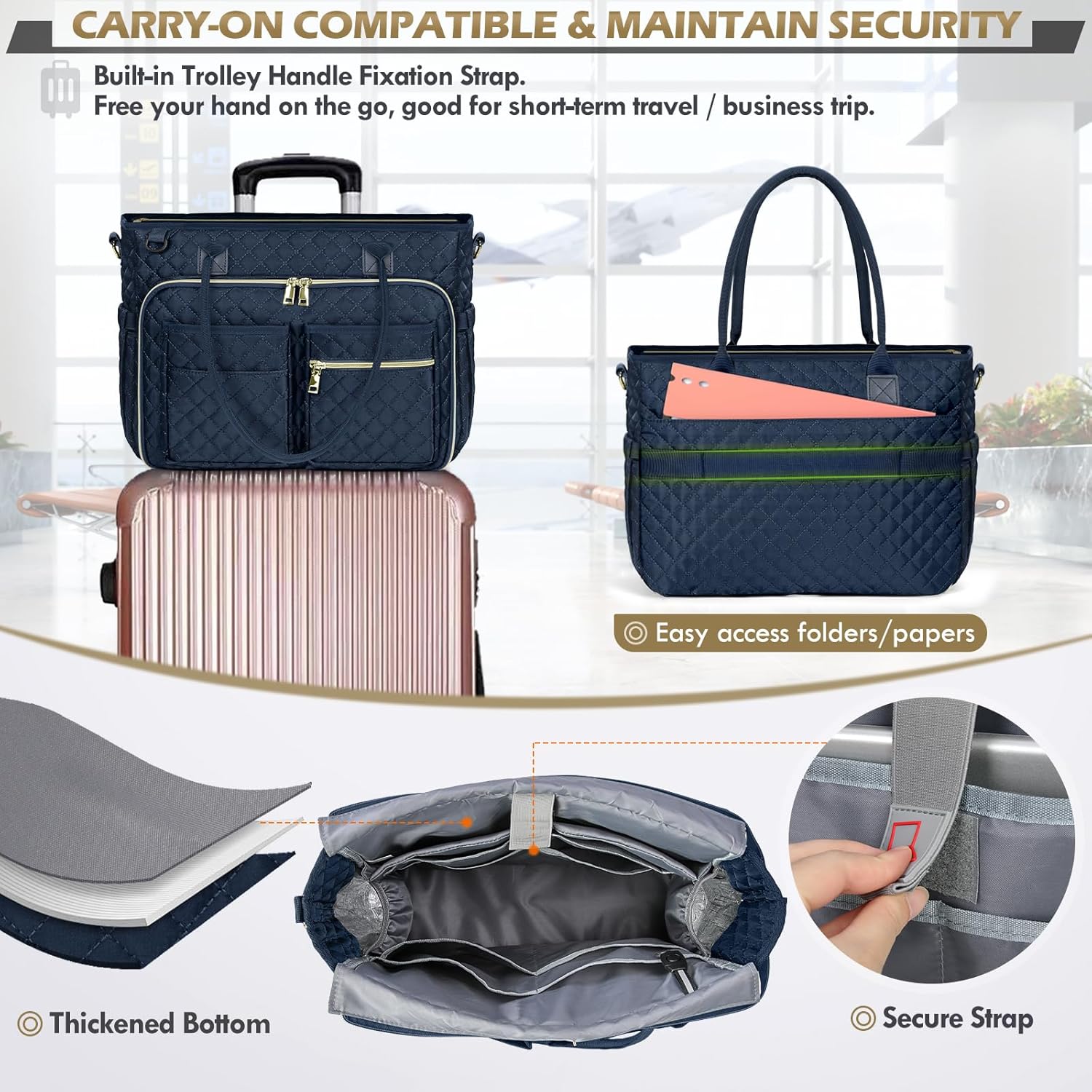 Teacher Tote Bag for 15.6" Laptop - Insulated Work Bag for Women, Black