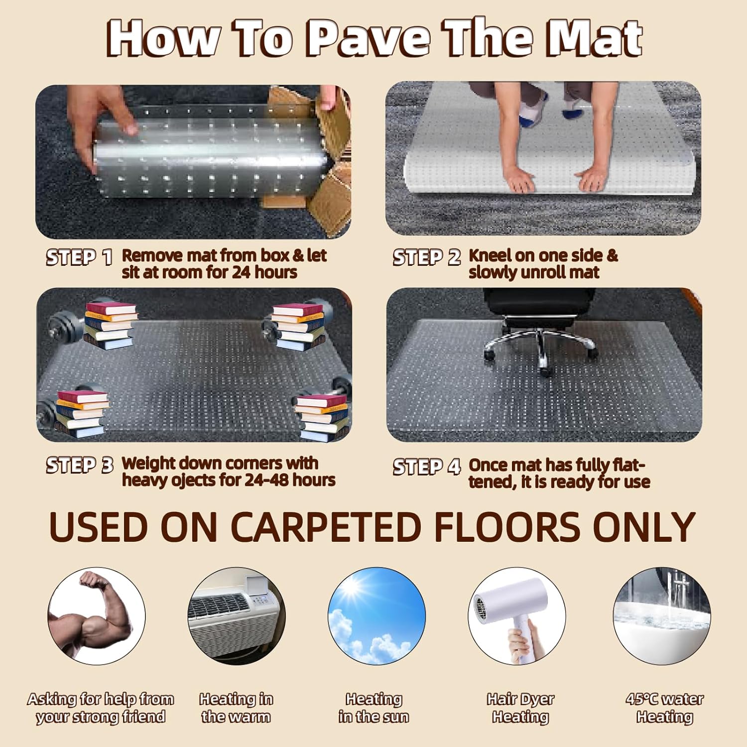 Heavy Duty Office Chair Mat 36" x 48" - Clear Plastic Desk Mat for Carpet & Hard Floors