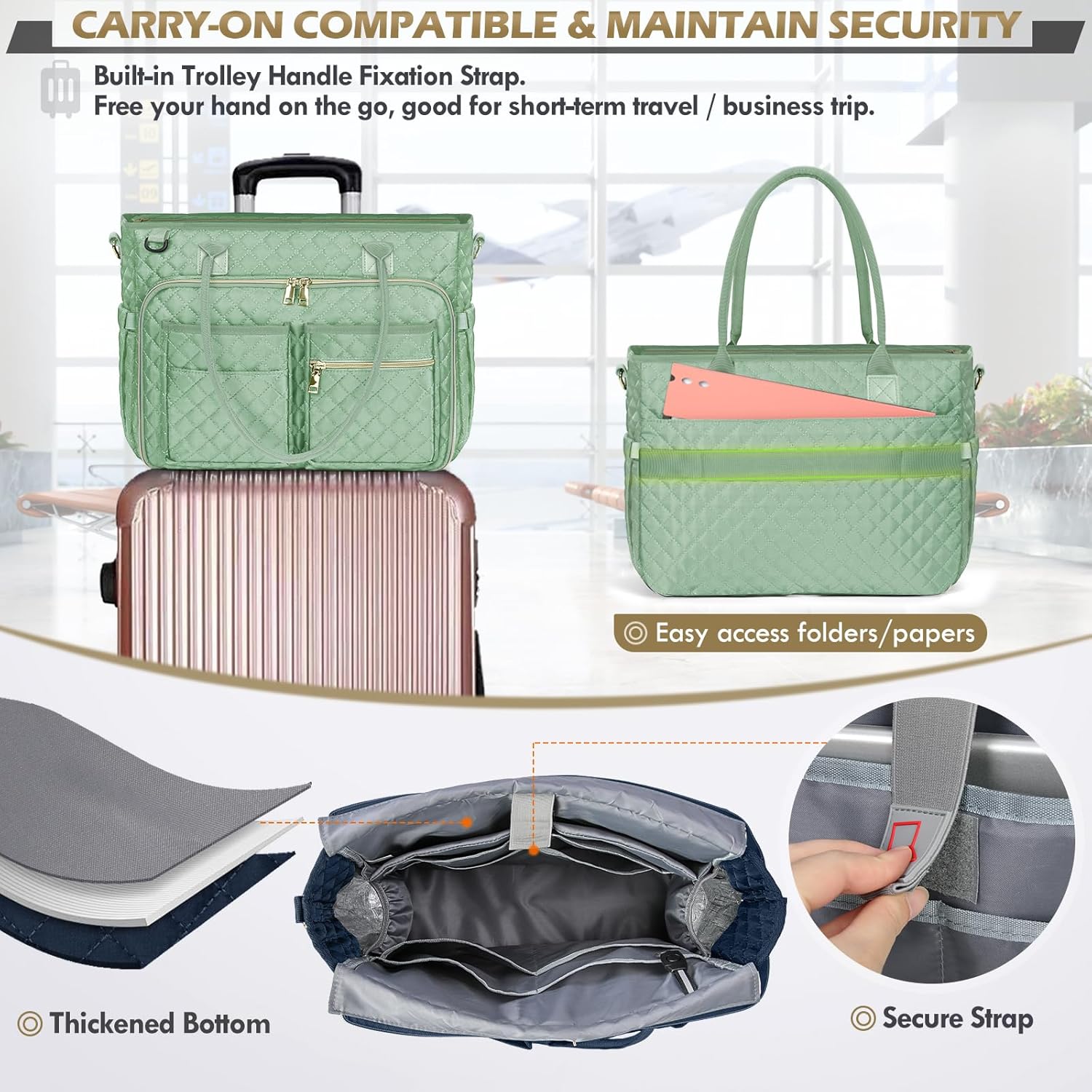 Teacher Tote Bag for 15.6" Laptop - Insulated Work Bag for Women, Black