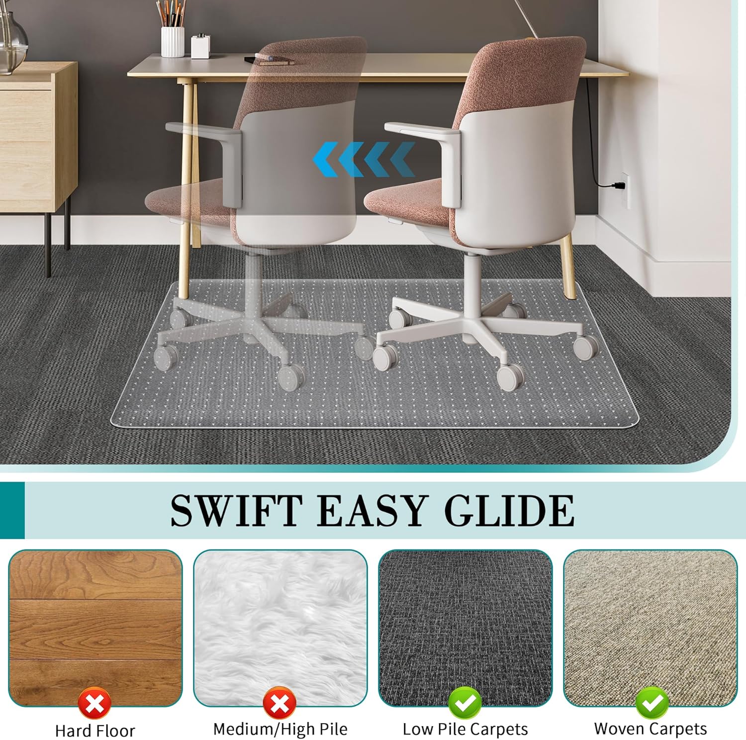 Clear Office Chair Mat for Low Carpets - Thick, Sturdy Protector (30'' x 48'')